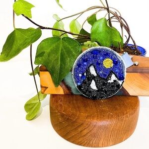 Handmade Beaded Mountain Night Sky Bag Charm Keychain | Custom Colours
